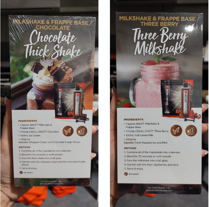 SHOTT Milkshake & Frappe Base (Chocolate and Three Berry) Recipe Card